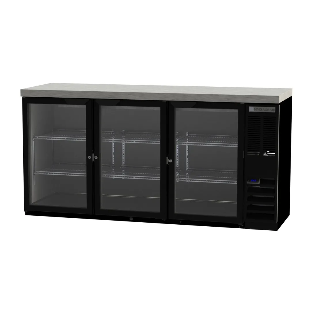 Beverage Air BB72HC-1-G-B-27 72" 3 Section Back Bar Refrigerator with Glass Door