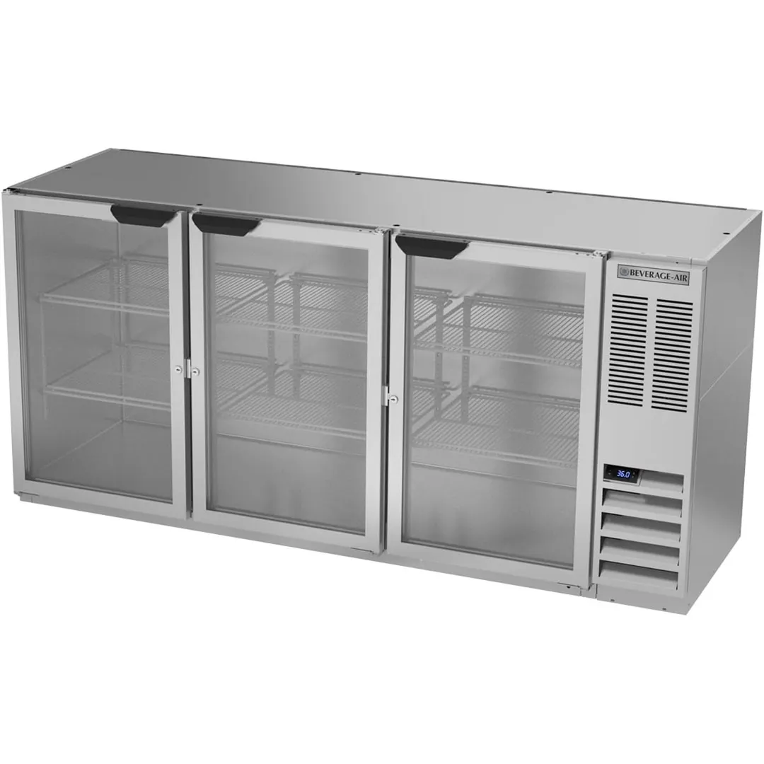Beverage Air BB72HC-1-G-S-27 72" 2 Section Stainless Steel Back Bar Cooler with Glass Door