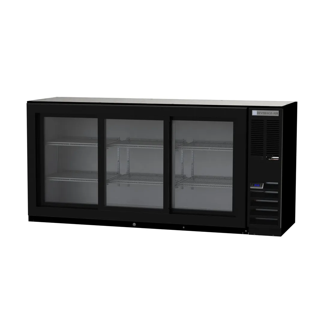Beverage Air BB72HC-1-GS-B 72" 3 Section Black Back Bar Cooler with Glass Door