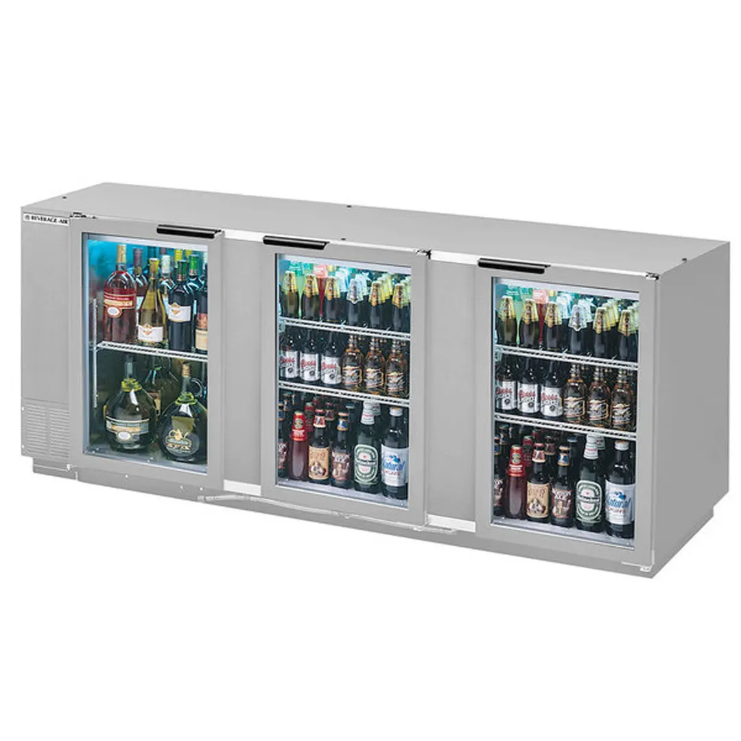 Beverage Air BB94HC-1-FG-S 95" Three Section Back Bar Cooler with Glass Door, 37.82 cu. ft.