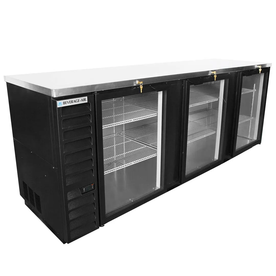 Beverage Air BB94HC-1-G-B 95" Three Section Back Bar Cooler with Glass Door, 37.82 cu. ft.