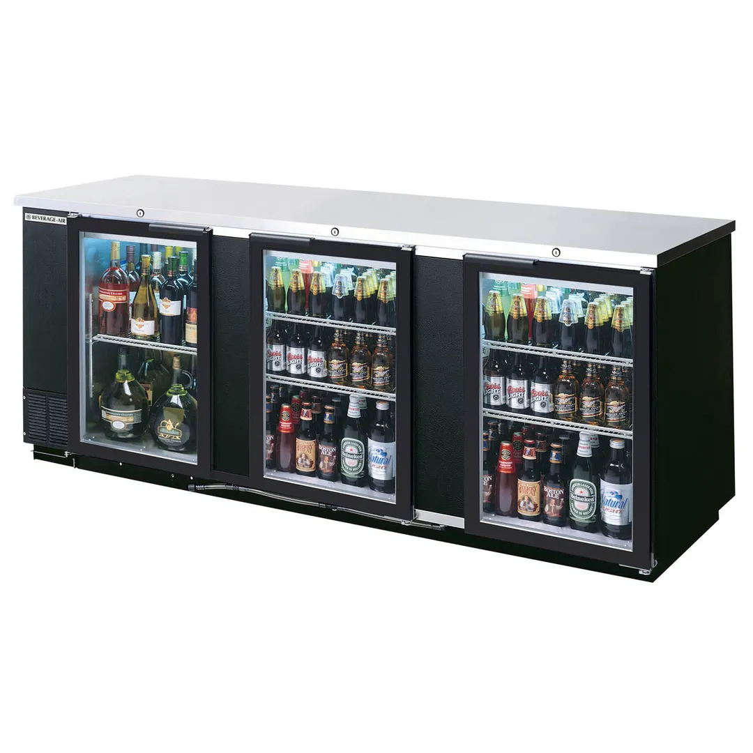 Beverage Air BB94HC-1-G-B 95" Three Section Back Bar Cooler with Glass Door, 37.82 cu. ft.