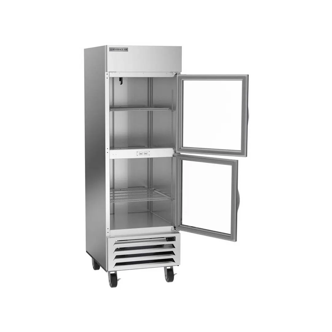 Beverage Air HBF23HC-1-HG 27" 1-Section Reach-In Freezer, 2 Half Glass Doors, Bottom Mount, 23.32 cu. ft., Stainless Steel