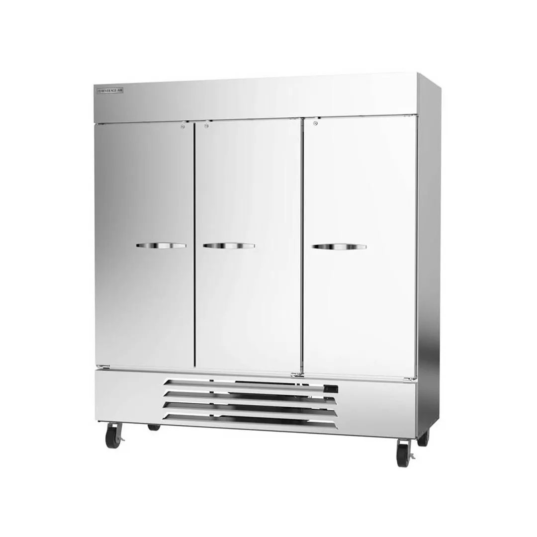 Beverage Air HBF72HC-5 75" 3-Solid Door Reach-In Freezer, Bottom Mounted, 68.43 cu. ft., Stainless Steel