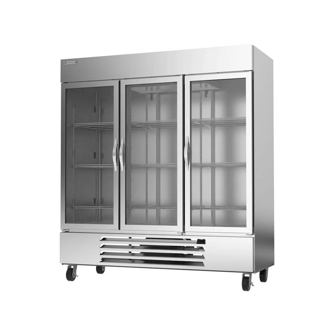 Beverage Air HBF72HC-5-G 75" 3-Section Reach-In Freezer, 3 Glass Doors, Bottom Mounted, 68.43 cu. ft., Stainless Steel