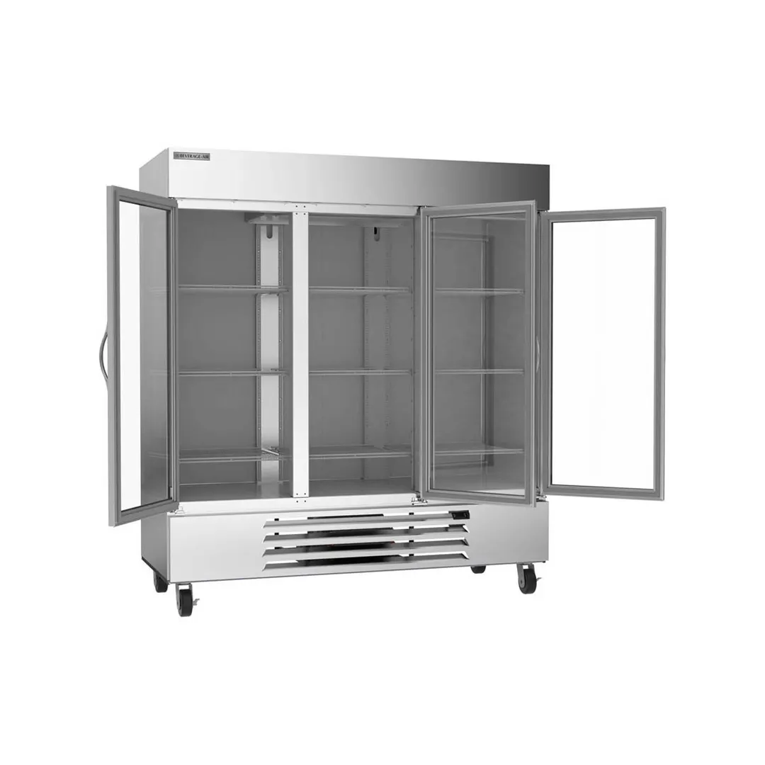 Beverage Air HBF72HC-5-G 75" 3-Section Reach-In Freezer, 3 Glass Doors, Bottom Mounted, 68.43 cu. ft., Stainless Steel