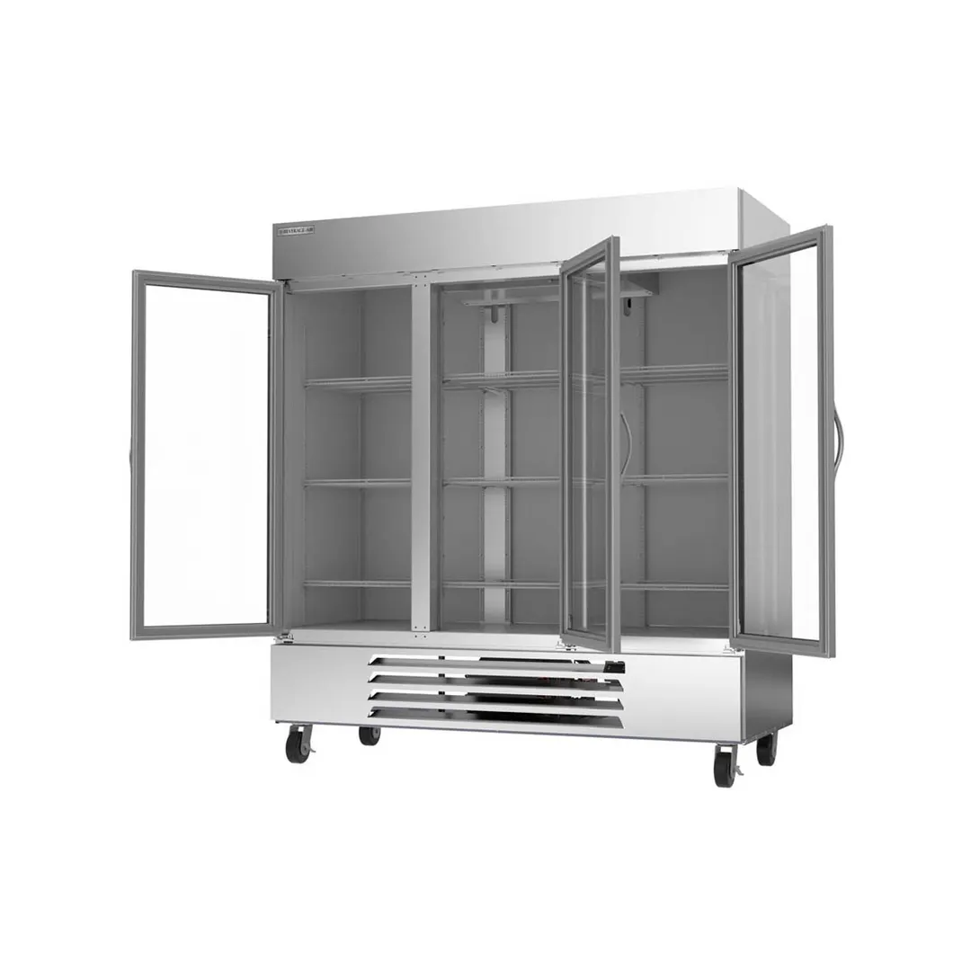 Beverage Air HBF72HC-5-G 75" 3-Section Reach-In Freezer, 3 Glass Doors, Bottom Mounted, 68.43 cu. ft., Stainless Steel