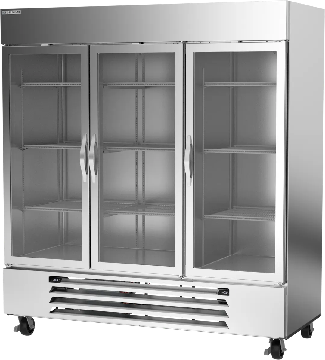 Beverage Air HBRF72HC-1-C-G 75" 3-Section Reach-In Refrigerator Freezer Combo w/ 3 Glass Doors