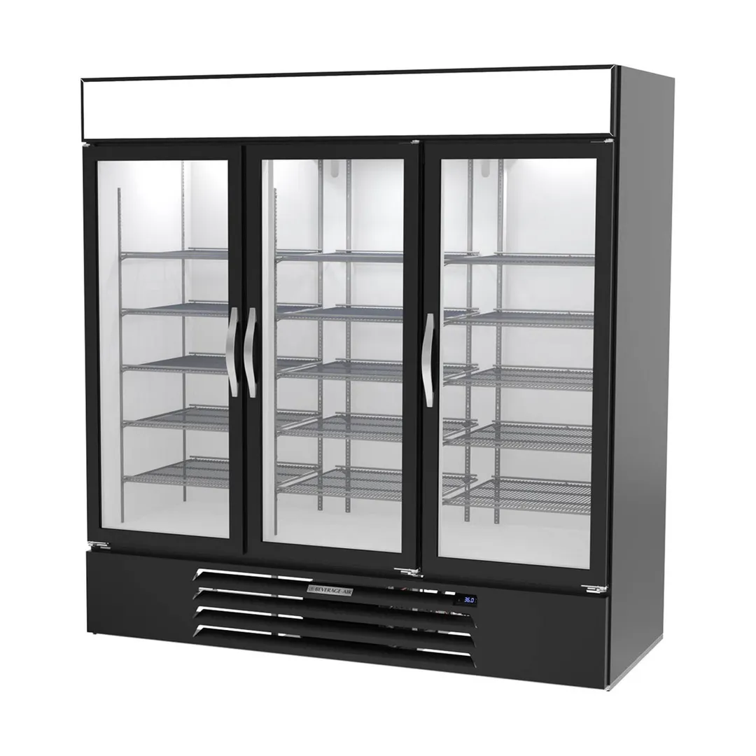 Beverage Air MMR72HC-1-B 75" Three Glass Door Merchandiser Refrigerator in Black, 68.5 cu. ft.