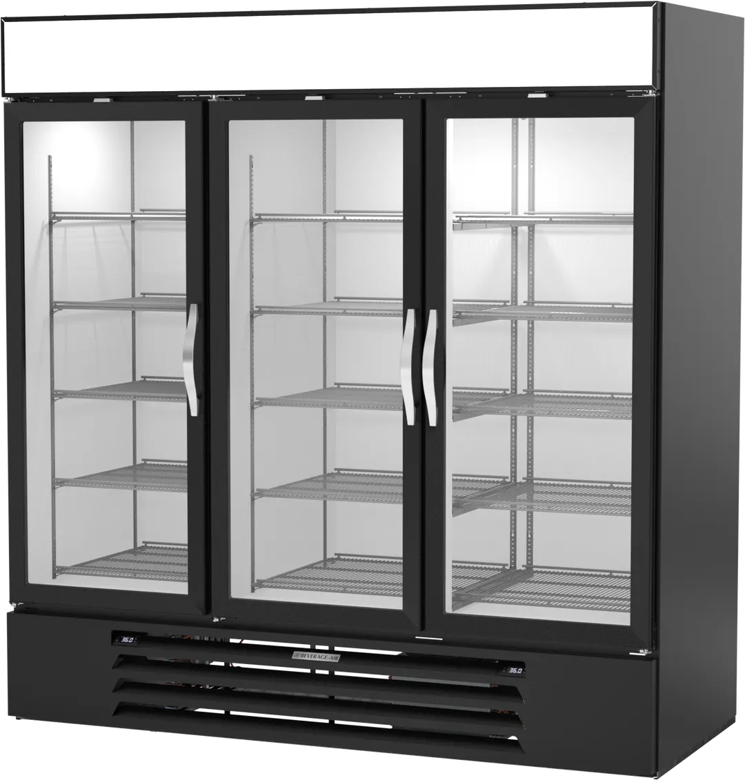 Beverage Air MMRR72HC-1-B-BW 75" Dual Temp 3 Glass Door Merchandiser in Black, 65.47 cu. ft.