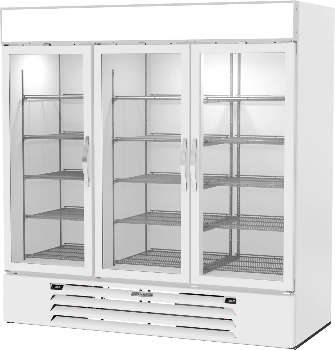 Beverage Air MMRR72HC-1-B-WW 75" Dual Temp 3 Glass Door Merchandiser in White, 65.47 cu. ft.