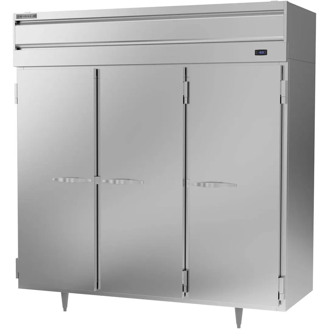Beverage Air PF3HC-1AS 78" 3-Section Reach-In Freezer w/ 3 Solid Doors, Aluminum Interior, 68 cu. ft.