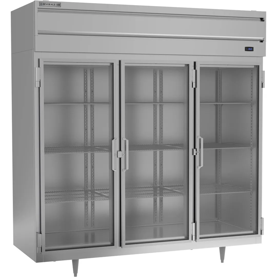 Beverage Air PF3HC-1BG 78" 3-Section Reach-In Freezer w/ 3 Glass Doors, Aluminum Interior, 68 cu. ft.