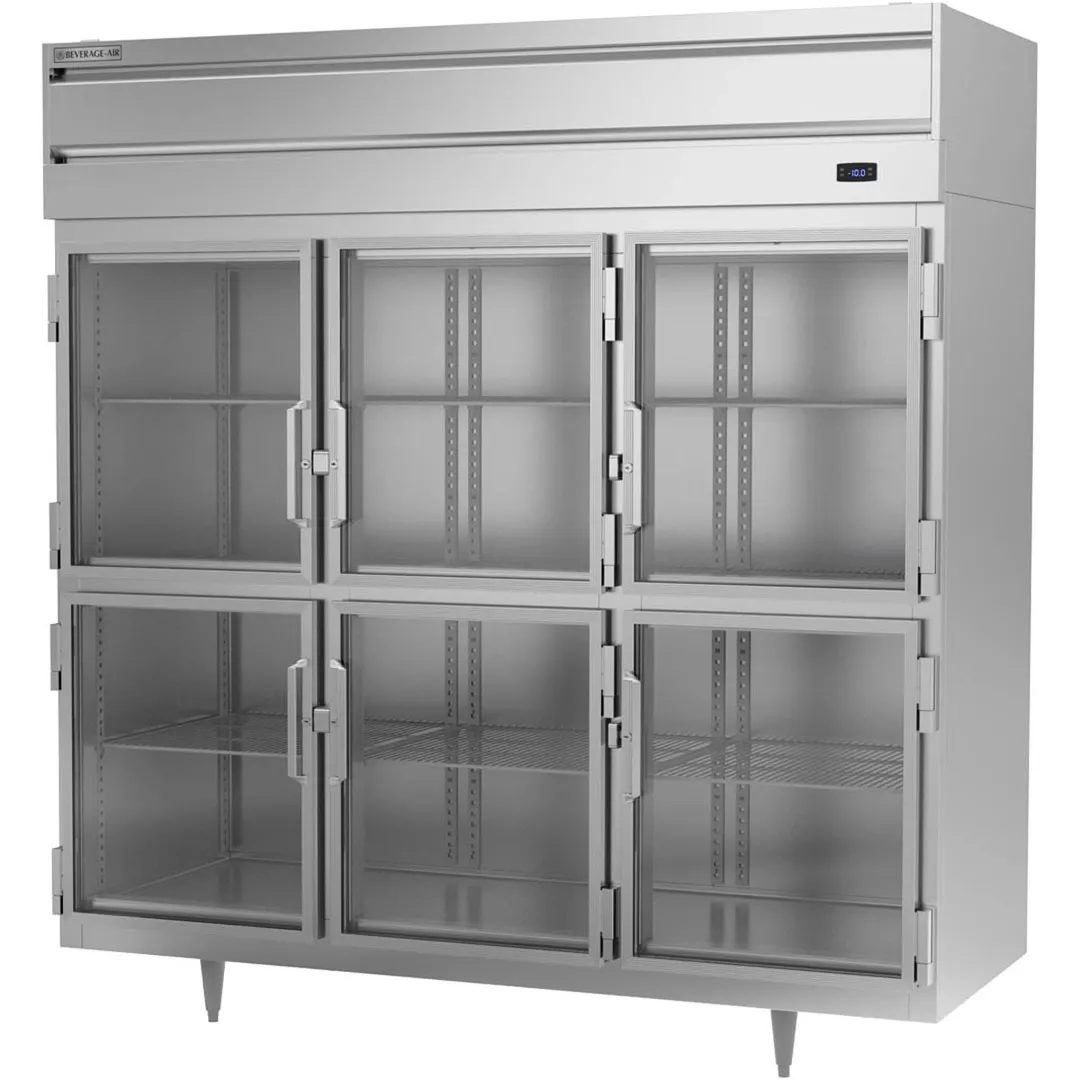 Beverage Air PF3HC-1BHG 78" Three Section Reach-In Freezer w/ 6 Half Glass Doors, Aluminum Interior, 68 cu. ft.