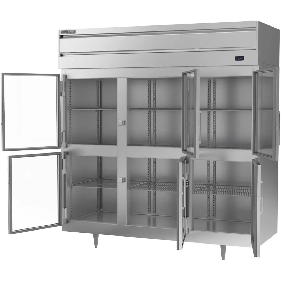Beverage Air PF3HC-1BHG 78" Three Section Reach-In Freezer w/ 6 Half Glass Doors, Aluminum Interior, 68 cu. ft.
