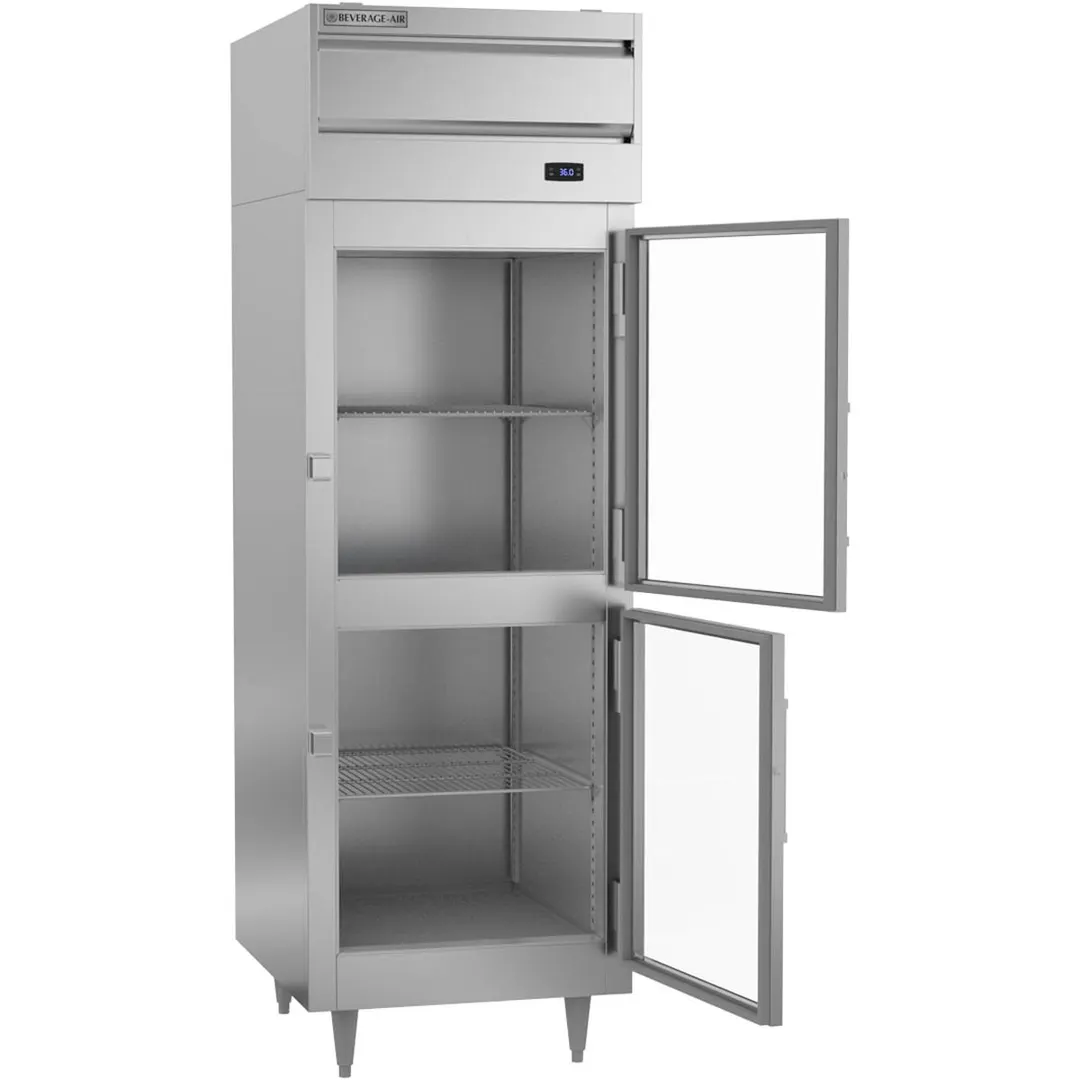 Beverage Air PR1HC-1BHG 26" 1-Section Reach-In Refrigerator w/ 2 Glass Half Doors, Top Mounted, Aluminum Interior, 21 cu. ft.