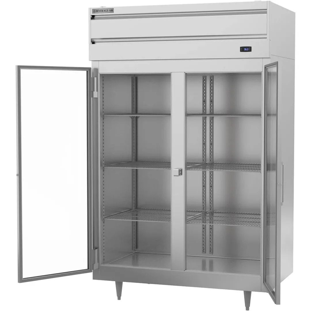 Beverage Air PR2HC-1BG 52" 2-Section Reach-In Refrigerator w/ 2 Glass Full Doors, Top Mounted, Aluminum Interior, 44.5 cu. ft.