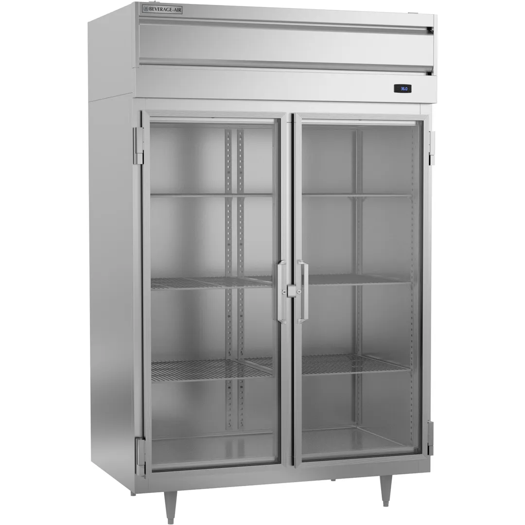 Beverage Air PR2HC-1BG 52" 2-Section Reach-In Refrigerator w/ 2 Glass Full Doors, Top Mounted, Aluminum Interior, 44.5 cu. ft.