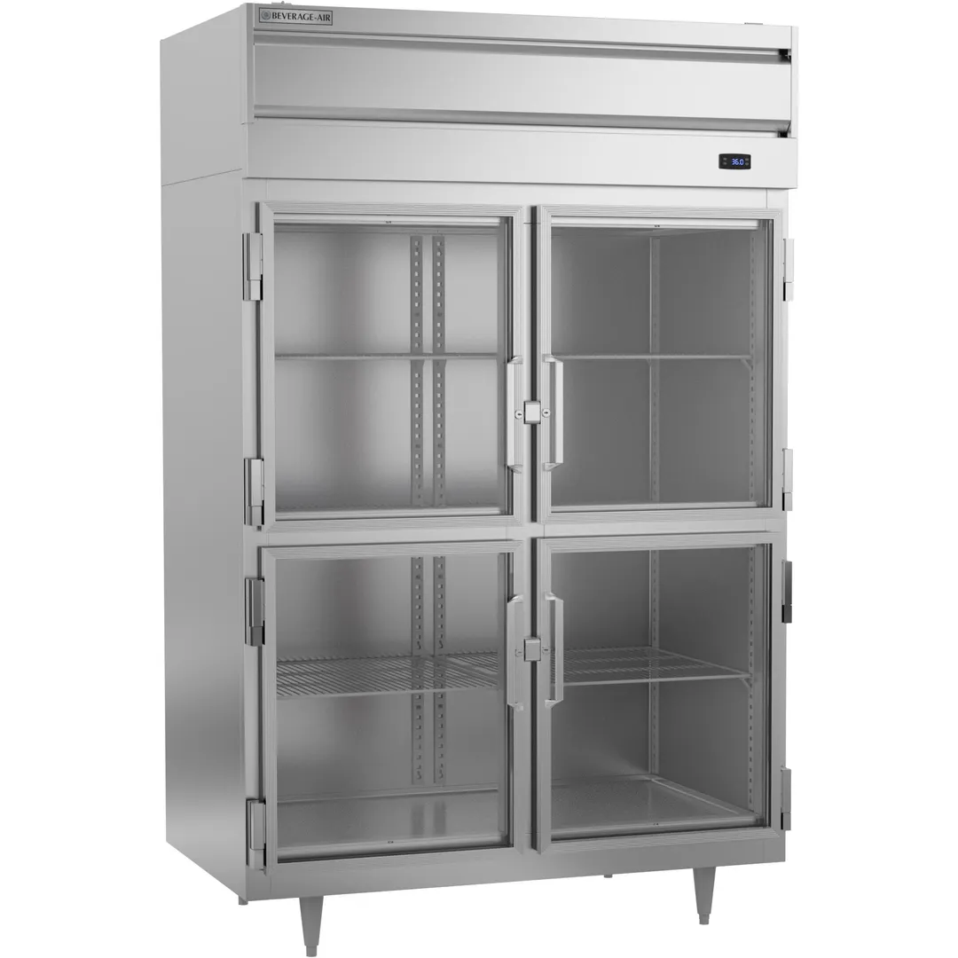 Beverage Air PR2HC-1BHG 52" 2-Section Reach-In Refrigerator w/ 4 Glass Half Doors, Top Mounted, 44.5 cu. ft.