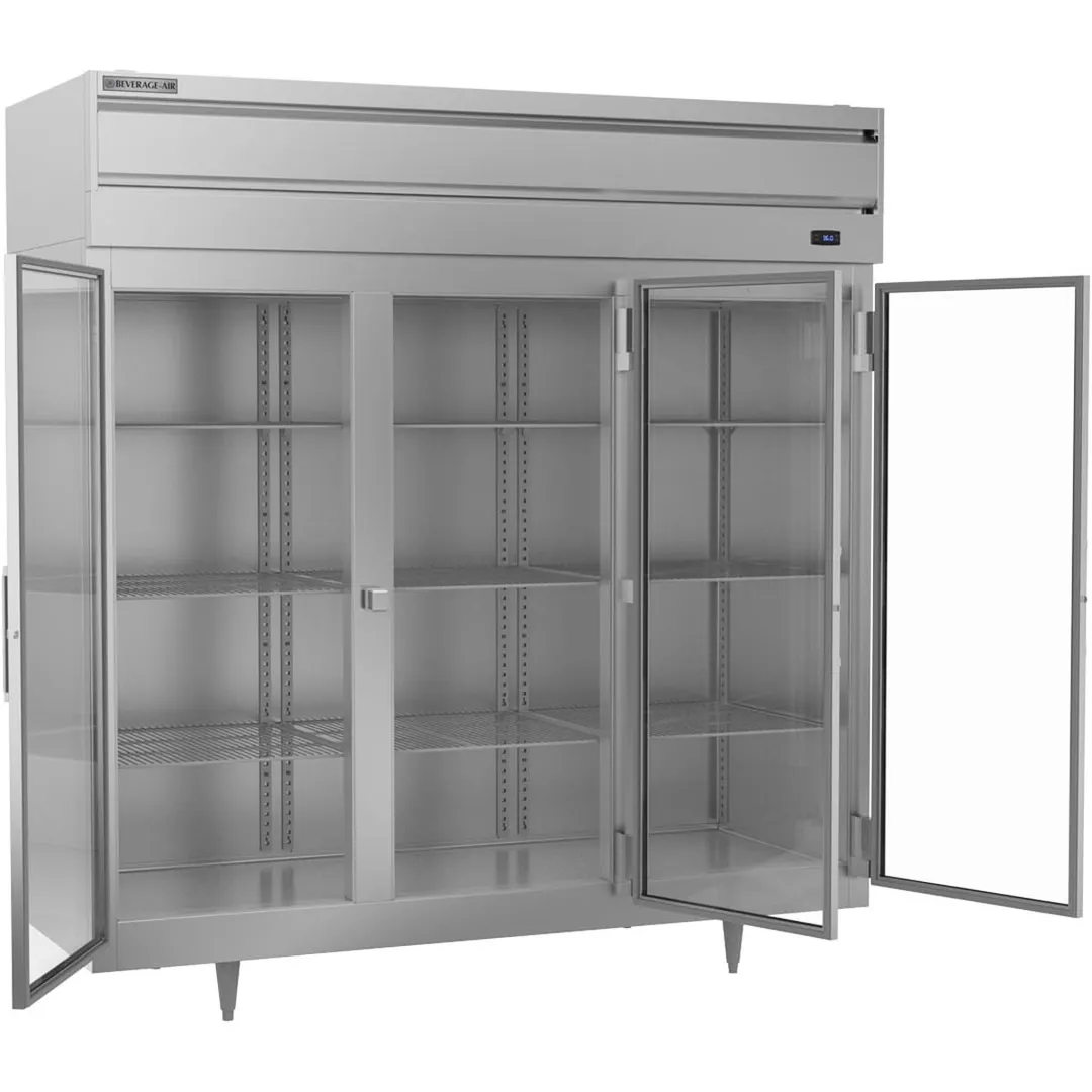 Beverage Air PR3HC-1BG 77.75'' 3-Section Reach-In Refrigerator w/ 3 Glass Full Doors, Top Mounted, 68 cu. ft.