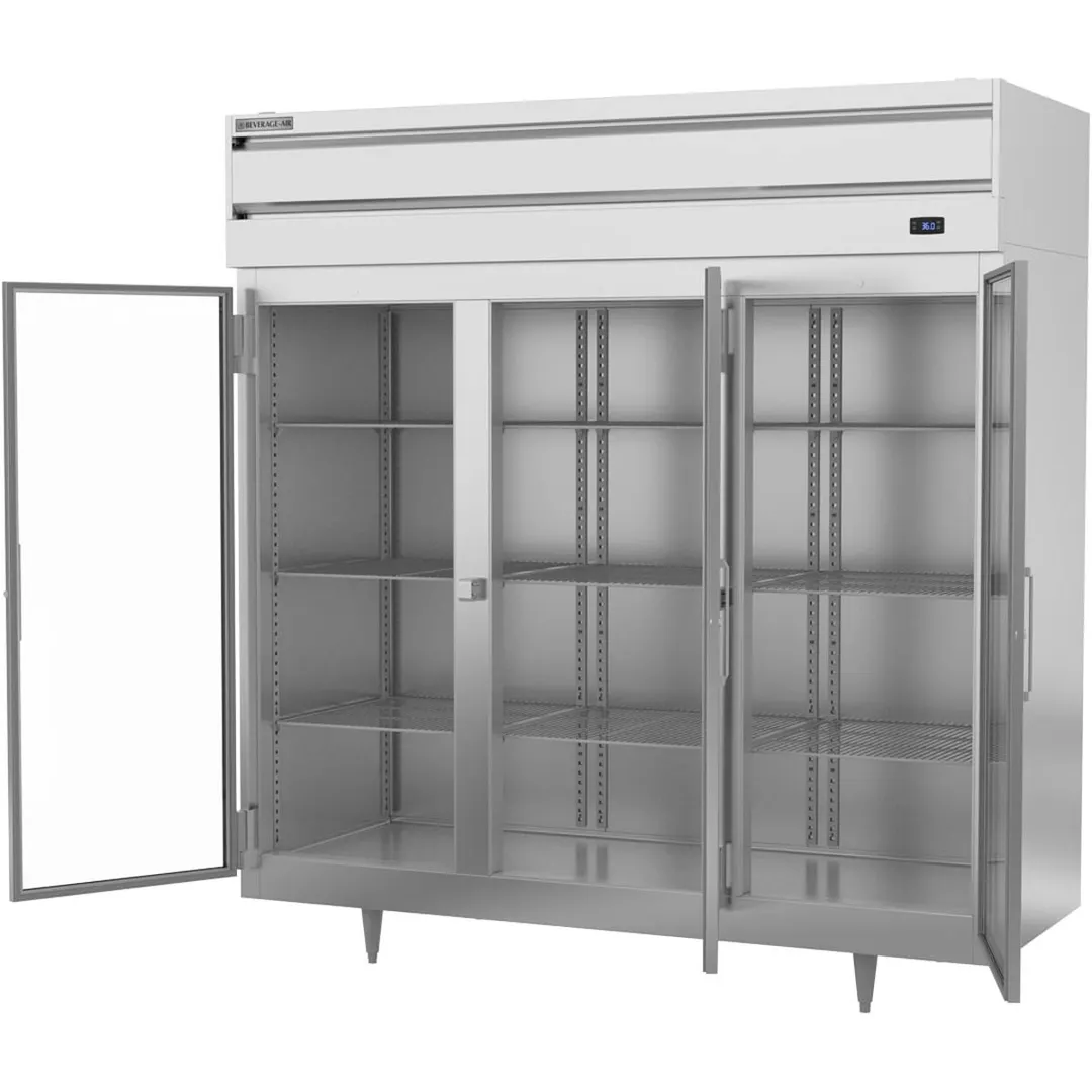 Beverage Air PR3HC-1BG 77.75'' 3-Section Reach-In Refrigerator w/ 3 Glass Full Doors, Top Mounted, 68 cu. ft.
