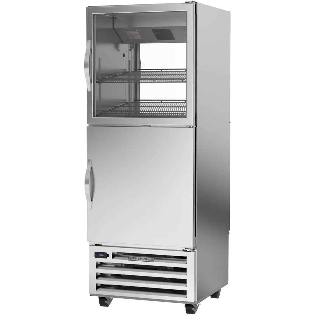 Beverage Air RID18HC-HGS 27" 1-Section Pass-Thru Refrigerator w/ 2 Solid & 2 Glass Half-Doors, Bottom Mounted, 18.38 cu. ft.