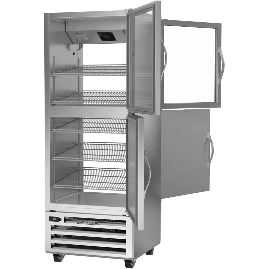 Beverage Air RID18HC-HGS 27" 1-Section Pass-Thru Refrigerator w/ 2 Solid & 2 Glass Half-Doors, Bottom Mounted, 18.38 cu. ft.