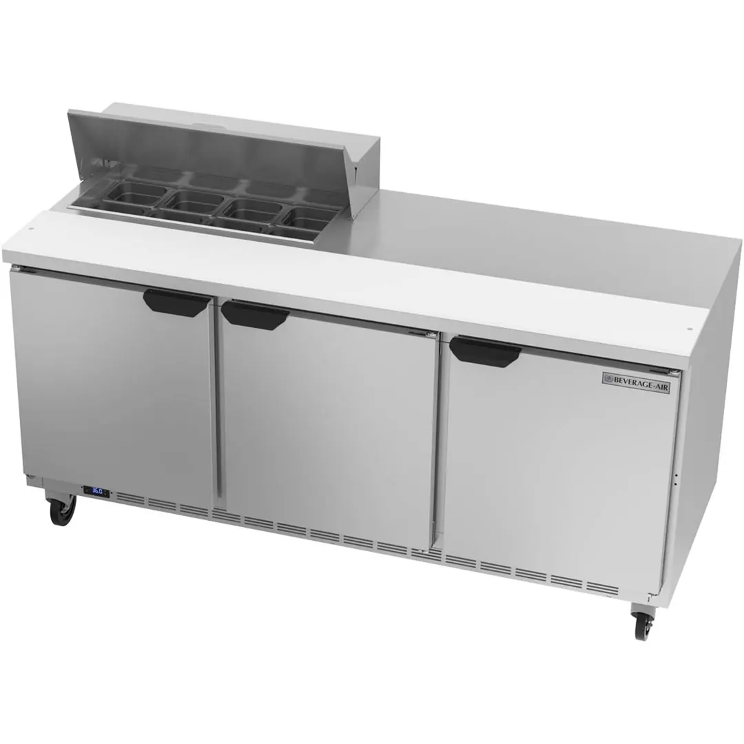 Beverage Air SPE72HC-08 72" Three Section Sandwich/Salad Prep Table w/ 3 Doors, 8 pans, 20 cu. ft.