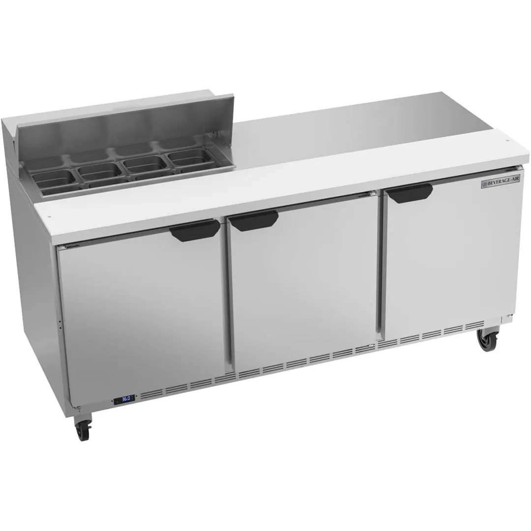 Beverage Air SPE72HC-08 72" Three Section Sandwich/Salad Prep Table w/ 3 Doors, 8 pans, 20 cu. ft.