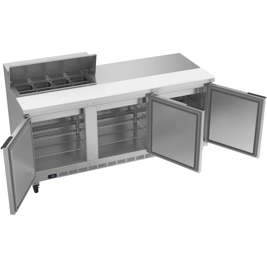 Beverage Air SPE72HC-08 72" Three Section Sandwich/Salad Prep Table w/ 3 Doors, 8 pans, 20 cu. ft.