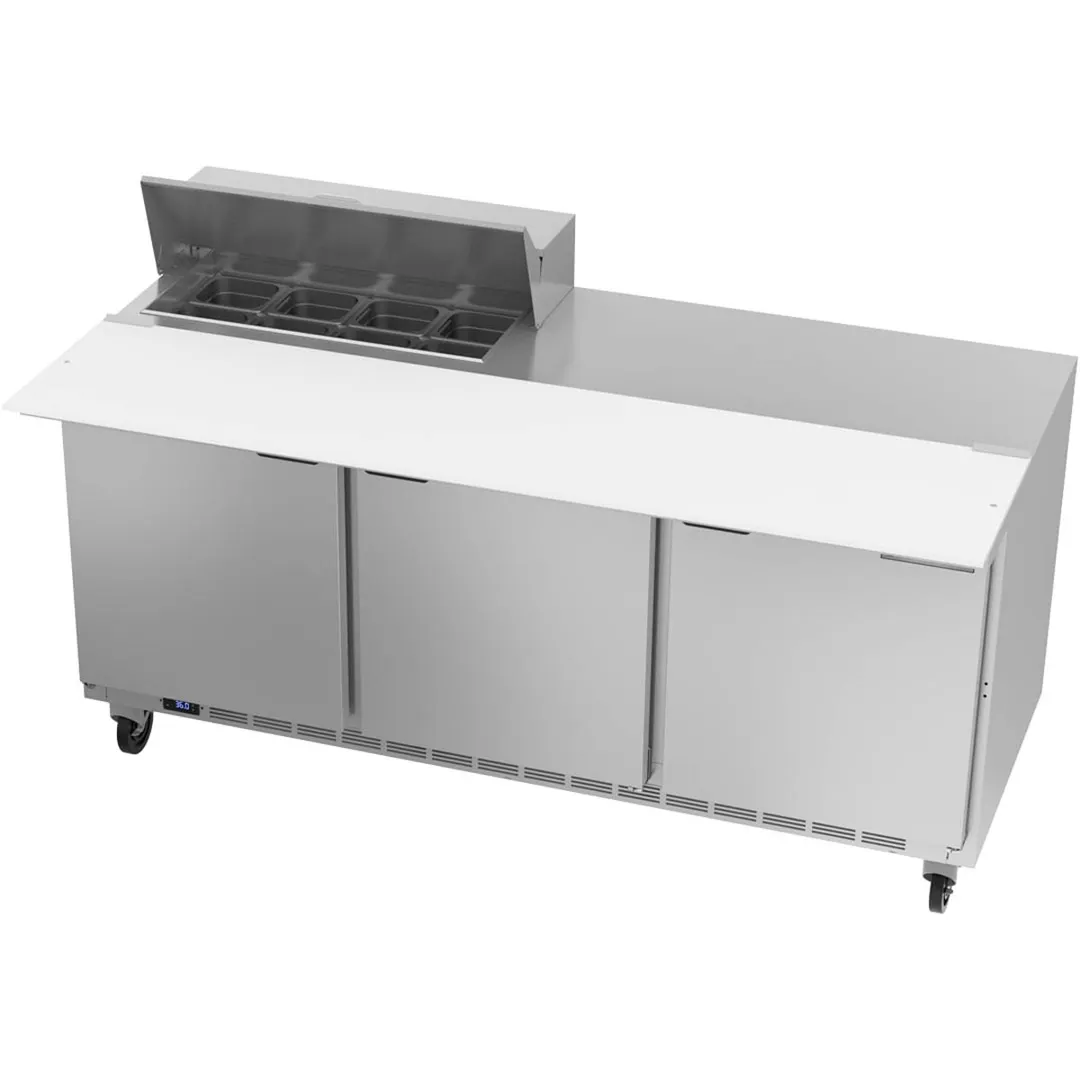 Beverage Air SPE72HC-08C 72" Three Section Sandwich/Salad Prep Table w/ 3 Doors, 8 pans, 20 cu. ft.