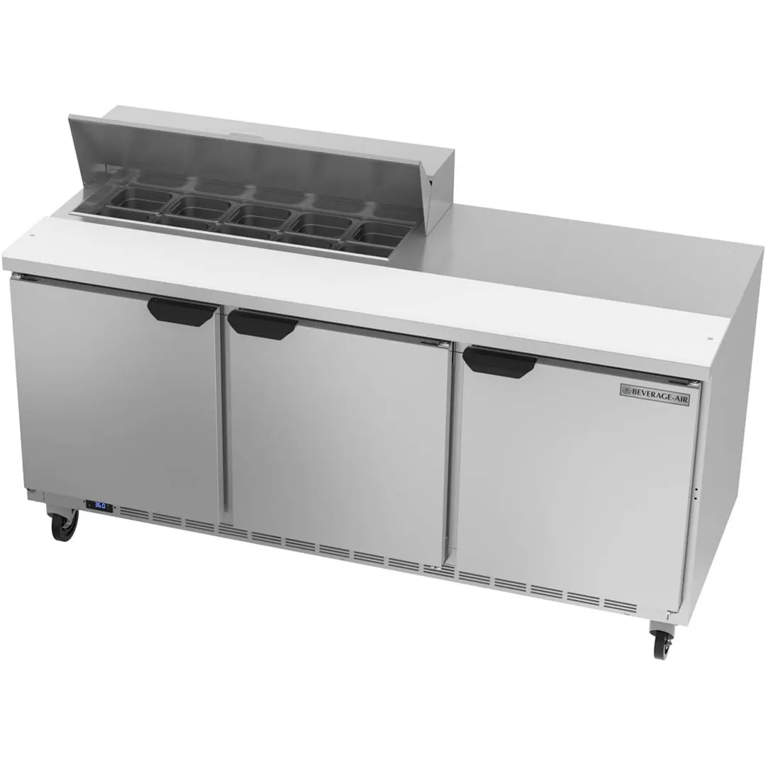 Beverage Air SPE72HC-10 72" Three Section Sandwich/Salad Prep Table w/ 3 Doors, 10 pans, 20 cu. ft.