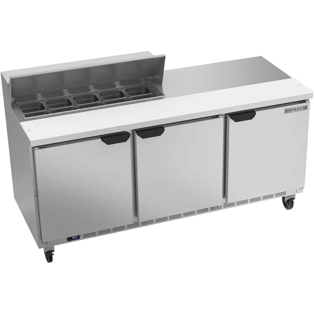 Beverage Air SPE72HC-10 72" Three Section Sandwich/Salad Prep Table w/ 3 Doors, 10 pans, 20 cu. ft.