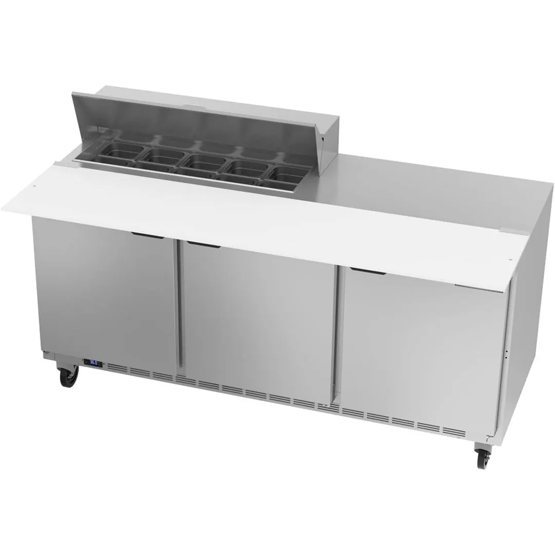 Beverage Air SPE72HC-10C 72" Three Section Sandwich/Salad Prep Table w/ 3 Doors, 10 pans, 20 cu. ft.