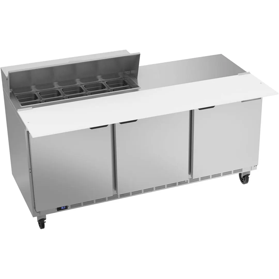 Beverage Air SPE72HC-10C 72" Three Section Sandwich/Salad Prep Table w/ 3 Doors, 10 pans, 20 cu. ft.