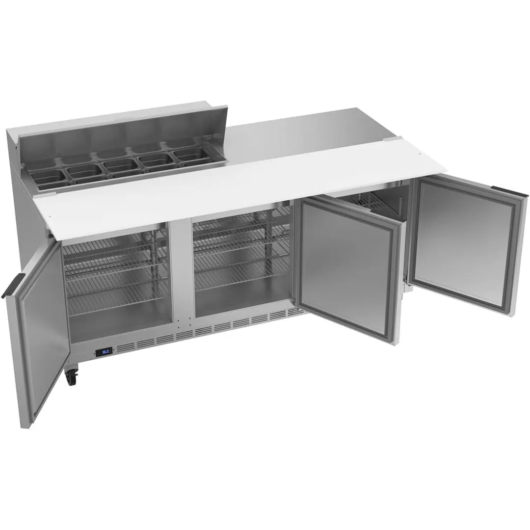 Beverage Air SPE72HC-10C 72" Three Section Sandwich/Salad Prep Table w/ 3 Doors, 10 pans, 20 cu. ft.