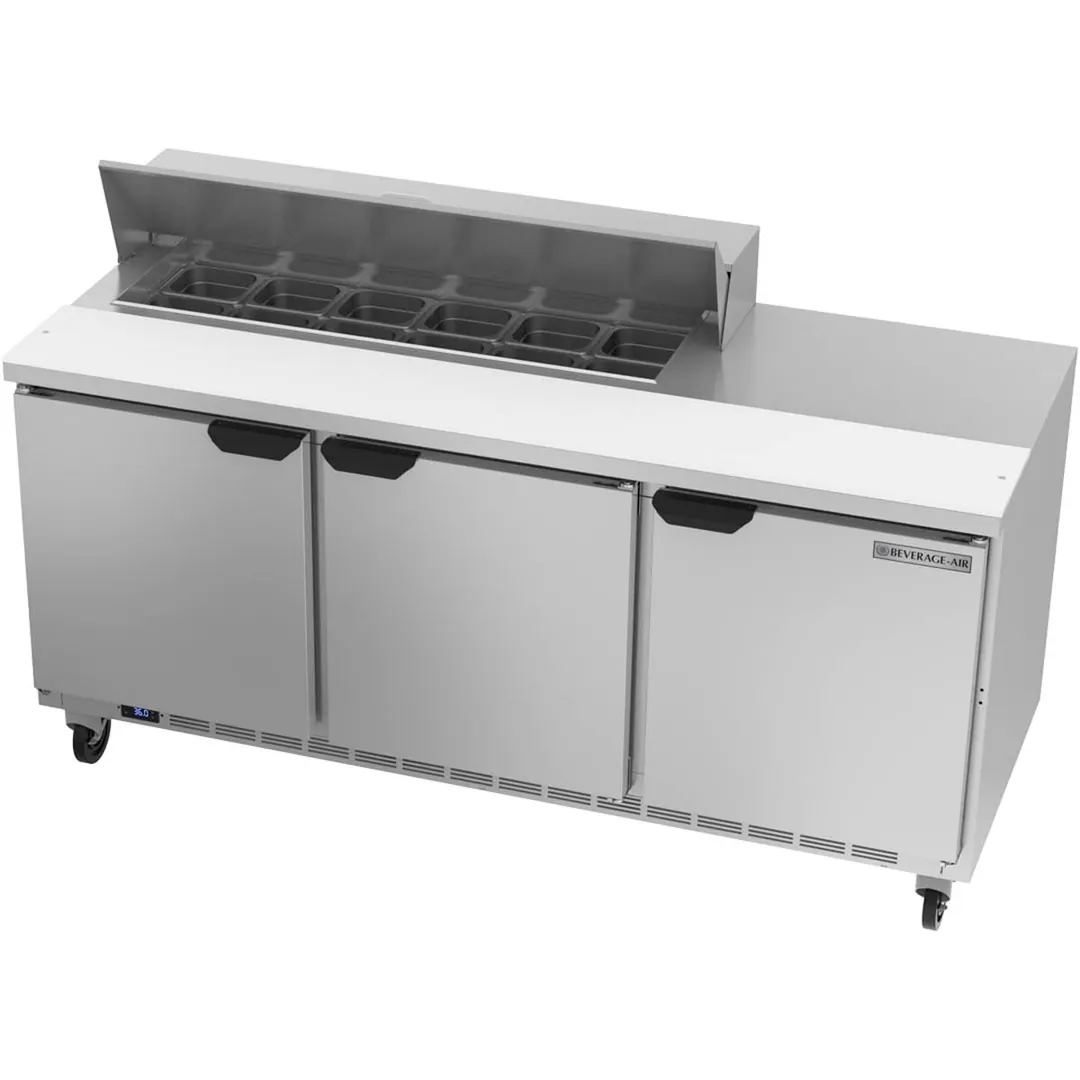 Beverage Air SPE72HC-12 72" Three Section Sandwich/Salad Prep Table w/ 3 Doors, 12 pans, 20 cu. ft.