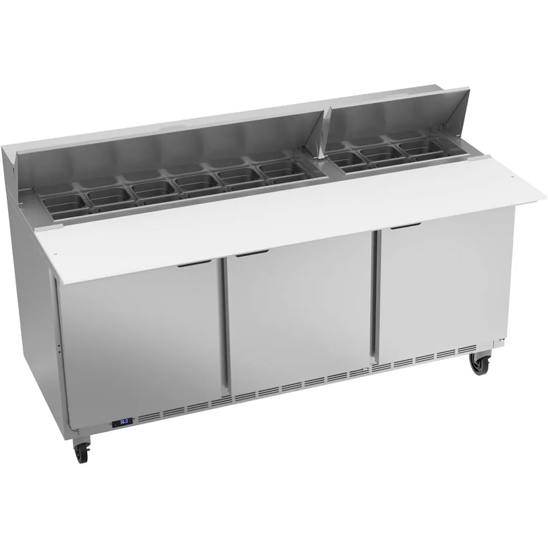 Beverage Air SPE72HC-18C 72" Three Section Sandwich/Salad Prep Table w/ 3 Doors, 18 pans, 20 cu. ft.