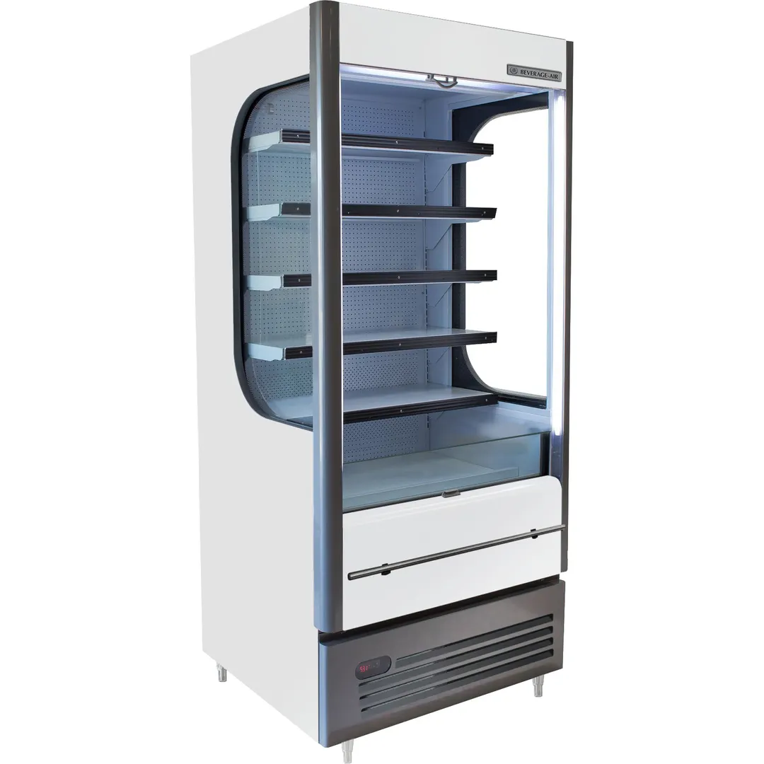 Beverage Air VMHC-12-1-W 35" White Open Air Merchandiser, 5 Shelves, Vertical Case, Glass Sides, 15.45 cu. ft.