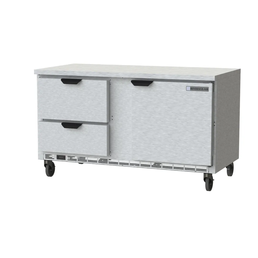 Beverage Air WTRD60AHC-2-FLT 60" 2-Section Worktop Refrigerator w/ 2 Drawers & 1 Door, 14.75 cu. ft.