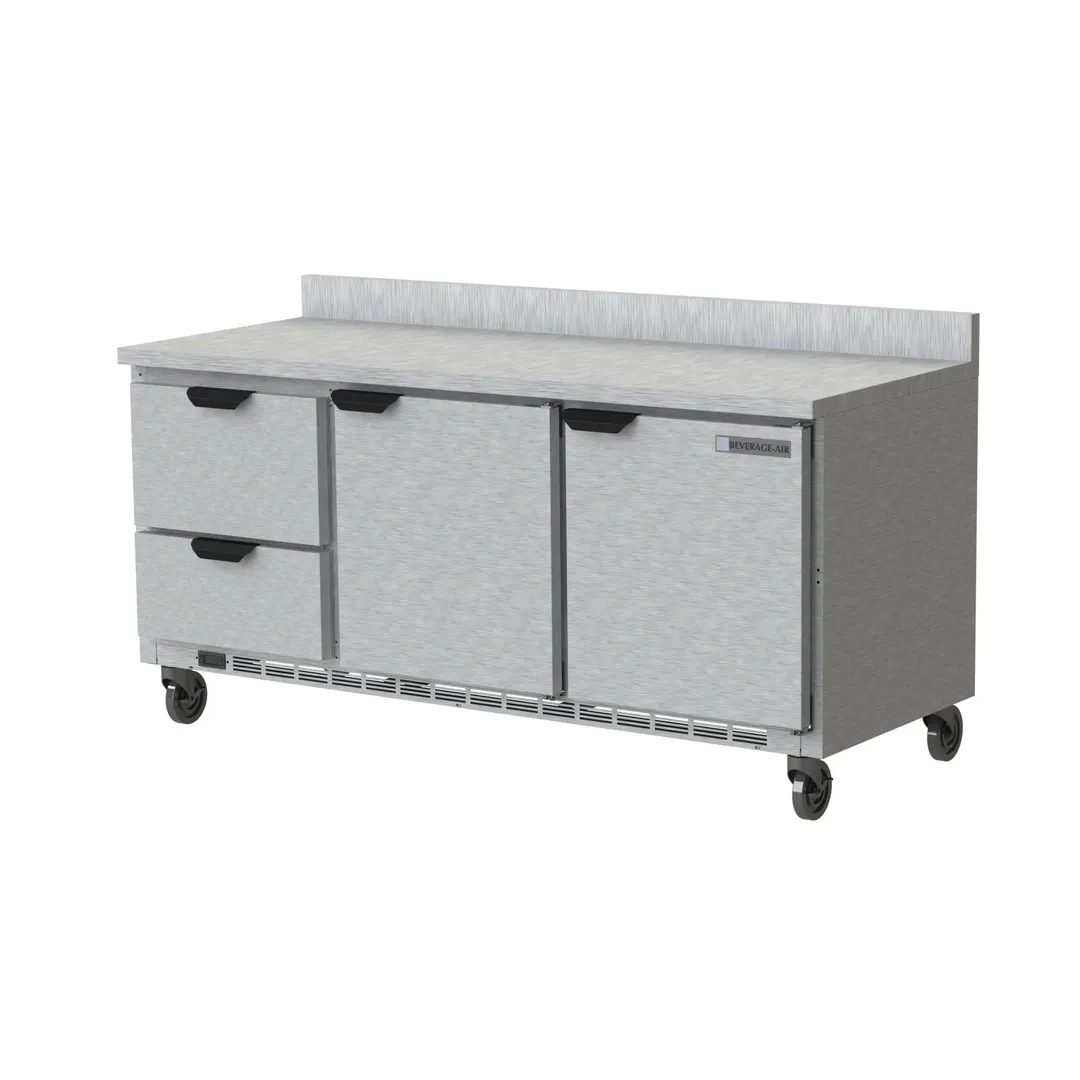 Beverage Air WTRD72AHC-2-FIP 72" 3-Section Worktop Refrigerator w/ 2 Drawers & 2 Doors, 18 cu. ft.