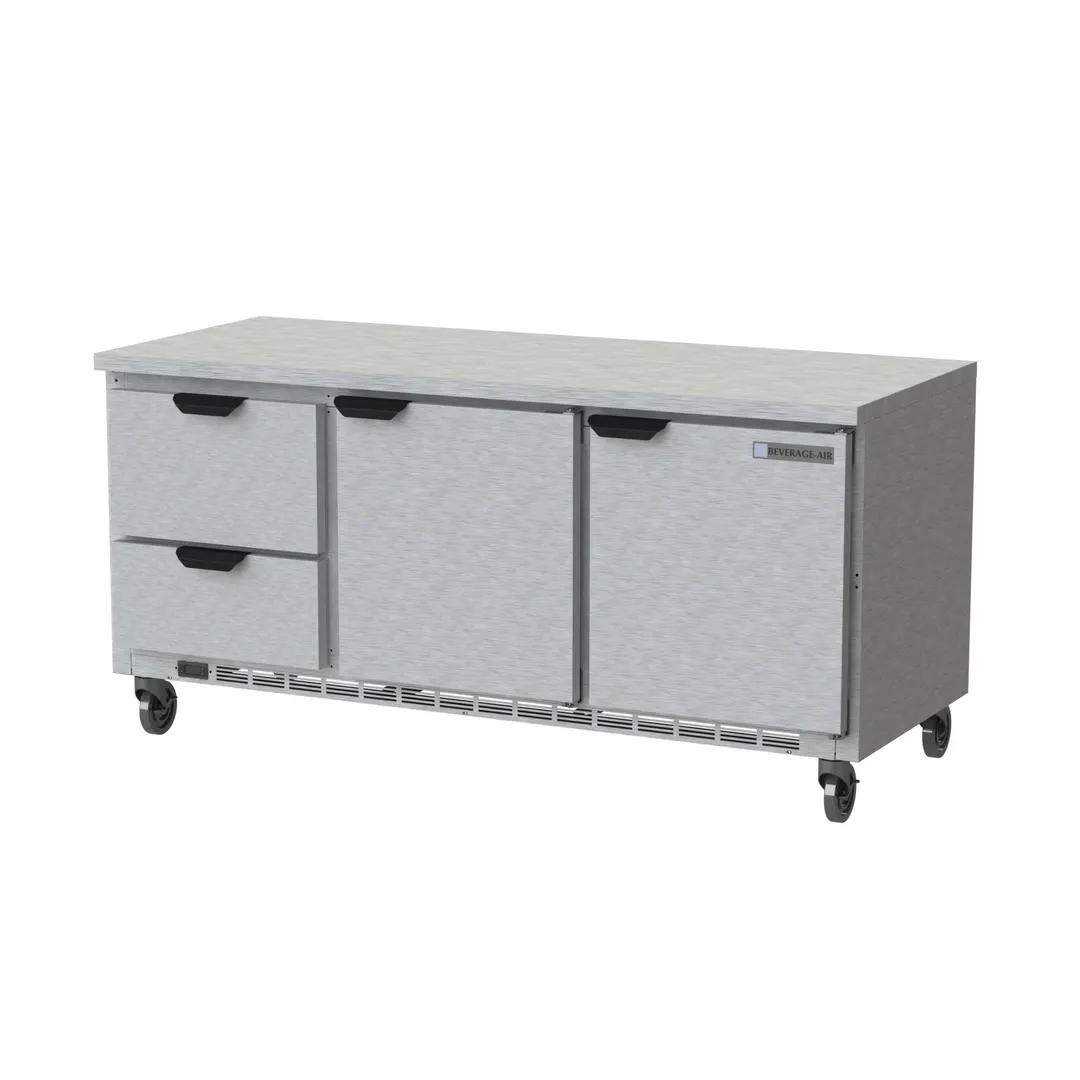 Beverage Air WTRD72AHC-2-FLT 72" 3-Section Worktop Refrigerator w/ 2 Drawers & 2 Doors, 18 cu. ft.