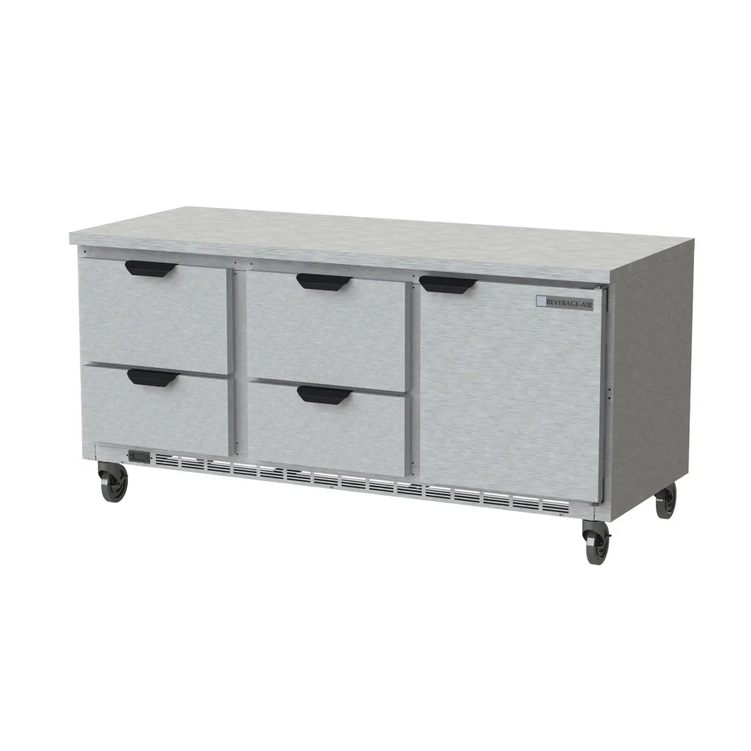 Beverage Air WTRD72AHC-4-FLT 72" 3-Section Worktop Refrigerator w/ 4 Drawers & 1 Door, 18 cu. ft.