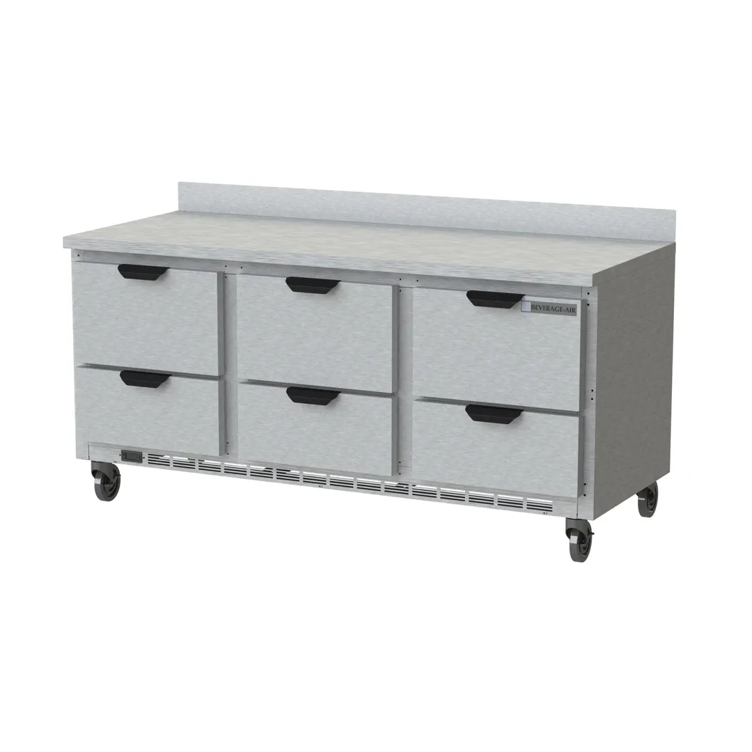 Beverage Air WTRD72AHC-6 72" 3-Section Worktop Refrigerator w/ 6 Drawers, 17.88 cu. ft.