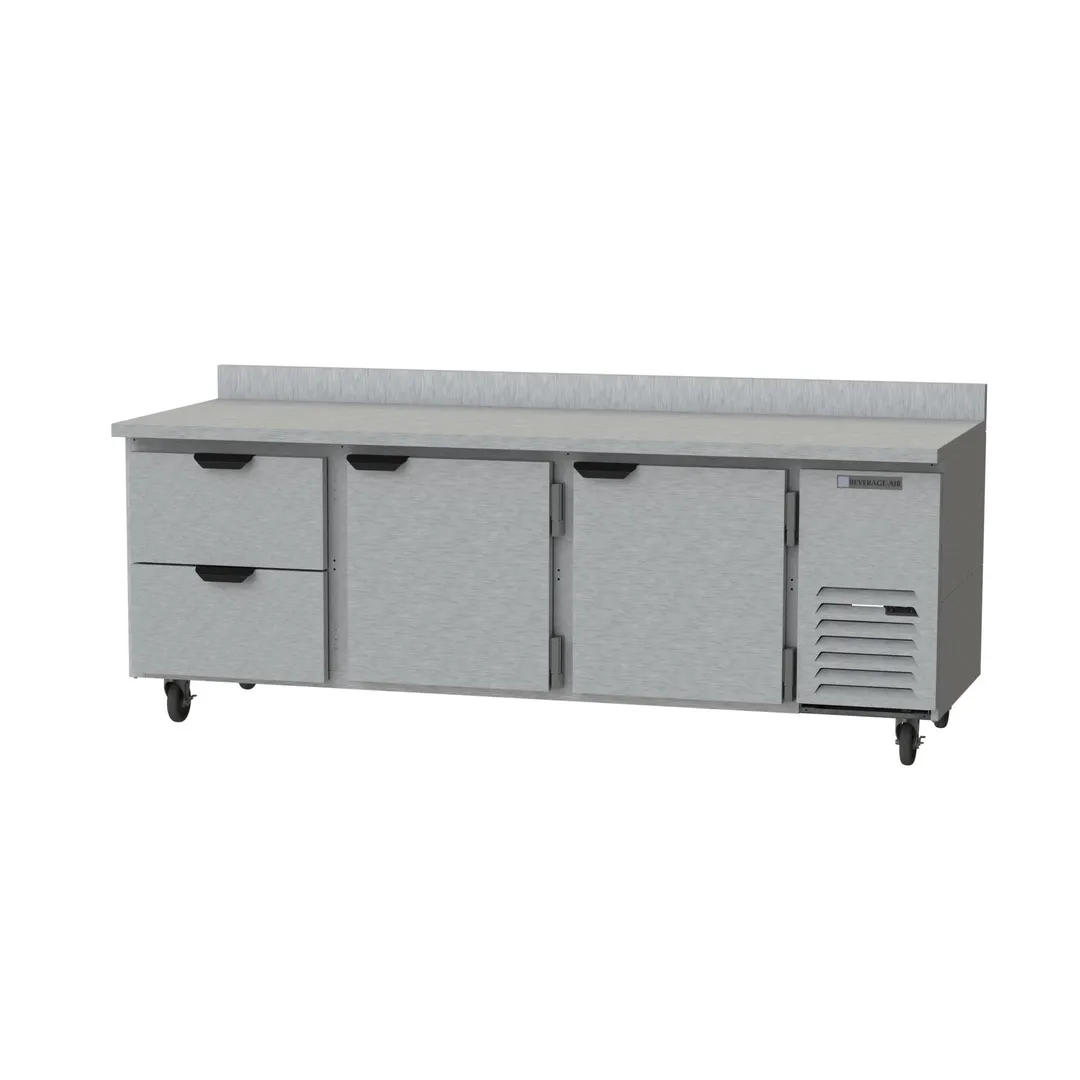 Beverage Air WTRD93AHC-2 93" 3-Section Worktop Refrigerator w/ 2 Drawers & 2 Doors, 30 cu. ft.