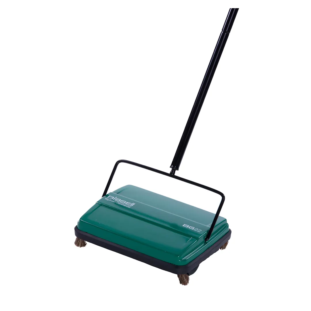Bissell BG22 Commercial Manual Sweeper, 9" Cleaning Path, Single Rubber Brush, Corner Brushes, Green