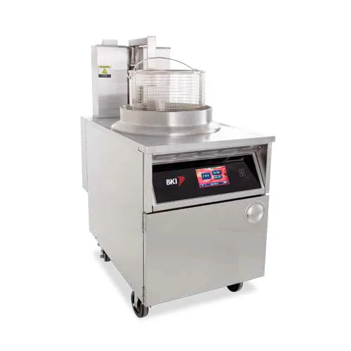 BKI BLG-TC 24" Full Pot Floor Model Gas Fryer w/ 75 lbs Capacity, Automatic Lift, Filter System