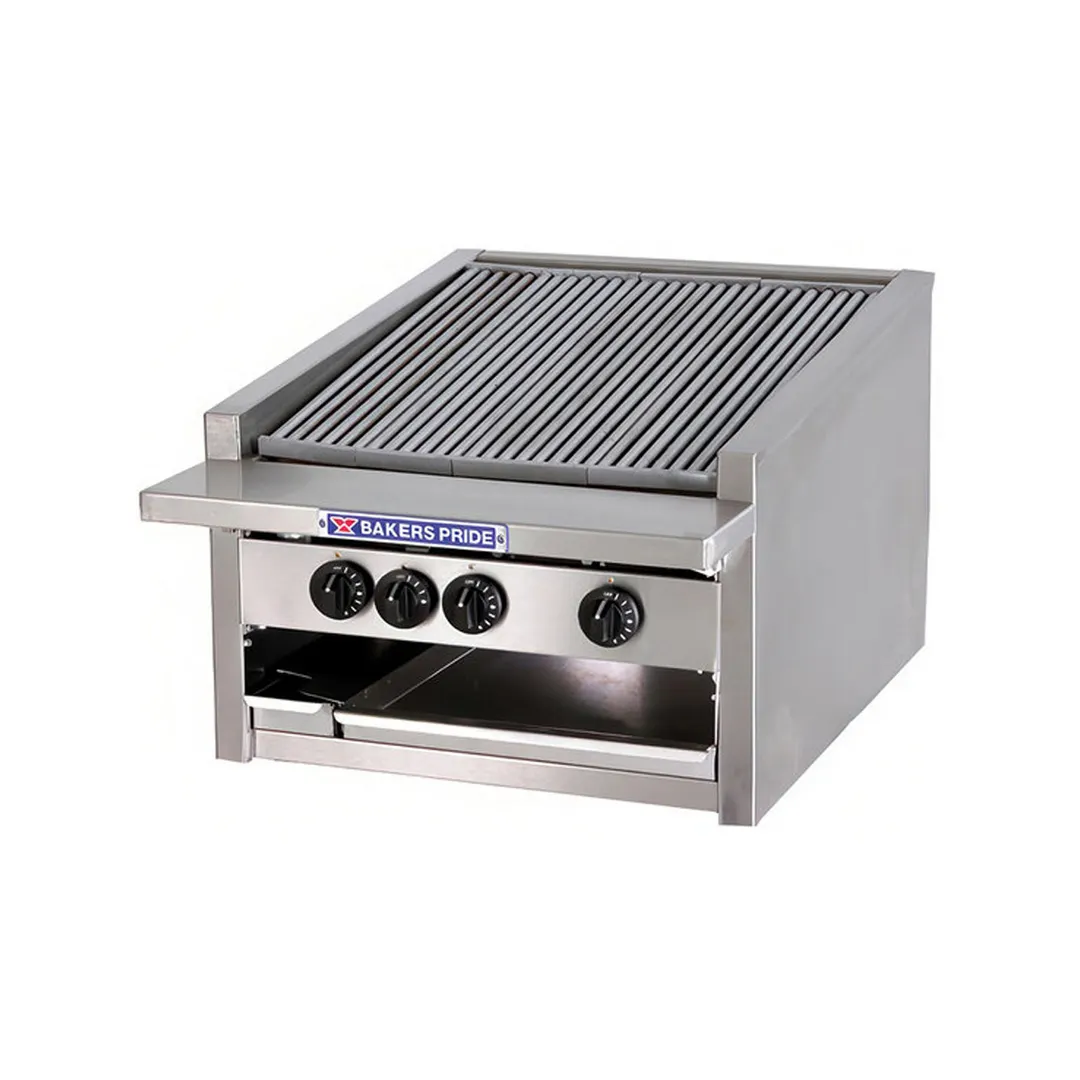 Bakers Pride L-24RS-C 24" Low Profile Countertop Gas Radiant/Lava Rock Charbroiler, 60.000 BTU