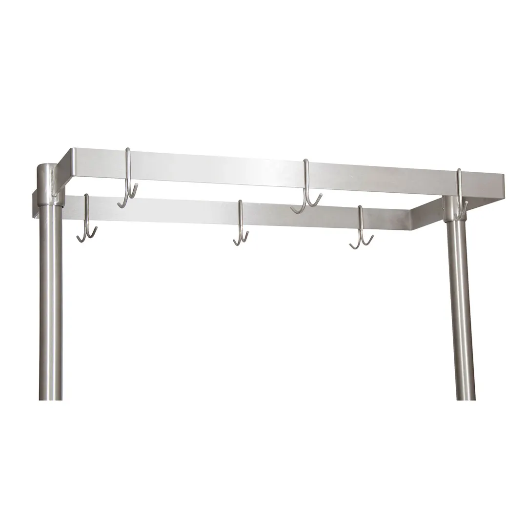 BK Resources APQ-36, 36" Stainless Steel Double Bar Table Mounted Pot Rack with 12 Double Prong Hooks