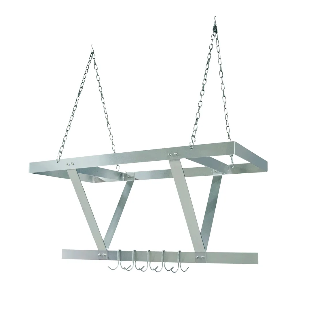 BK Resources BK-CM60PR 52" Stainless Steel Triple Bar Ceiling Hung Pot Rack w/ 30 Double Prong Hooks